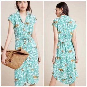 Anthropologie Maeve Tiger Print Shirtdress